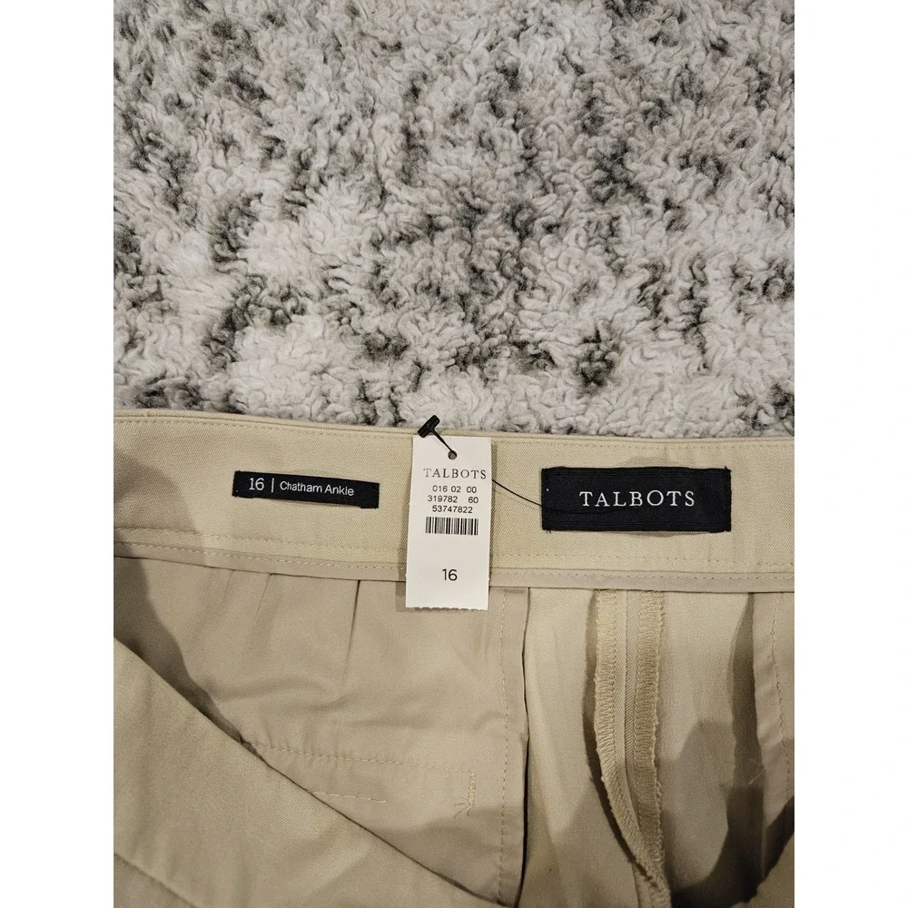 Talbots Chatham Ankle Pants Size 16 Tan Khaki Side Zip Cotton Blend NWT